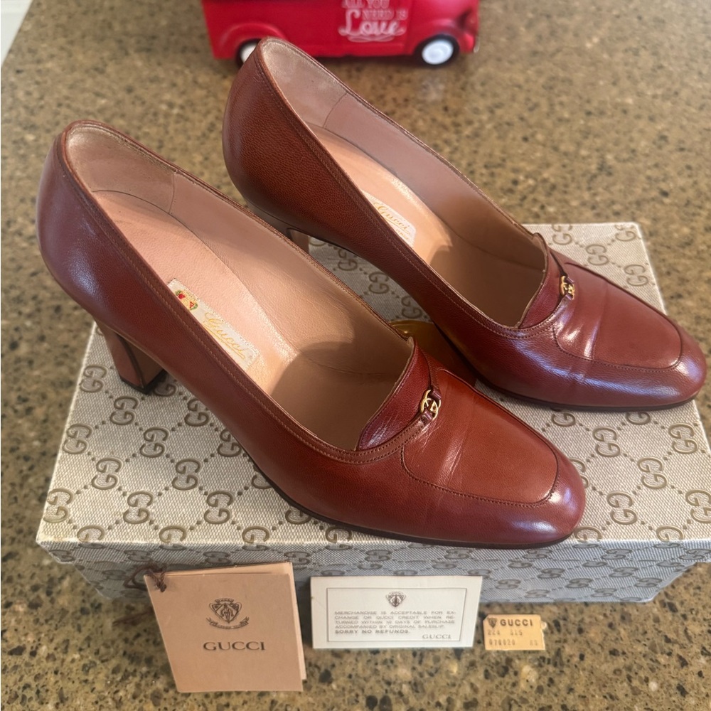 Gucci Vintage Women's Rich Brown Leather Heels - Picture 2 of 10